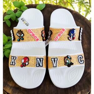 Sandals Two Straps White/Gold (W-9) Sonic Forces Charms